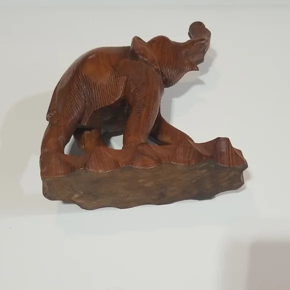 VINTAGE 14" Wooden Chunky Trunks Up Elephant on Attached Base - Picture 8 of 11